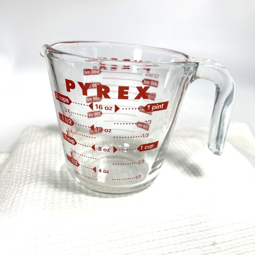 Vintage PUREX #17 16 oz 2 Cups Glass Handled Measuring Cup Red Letters USA